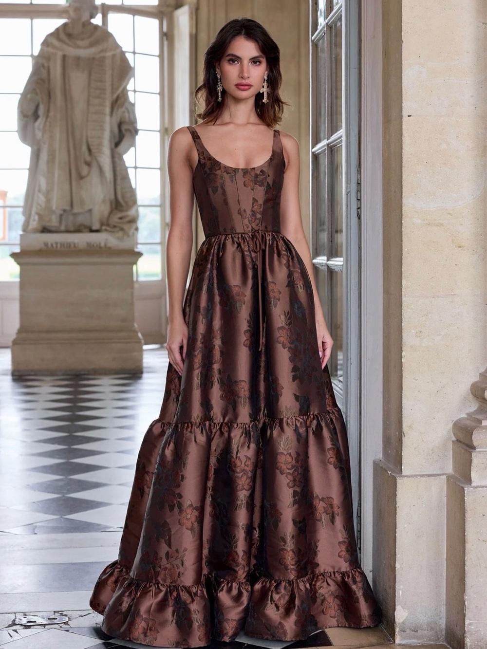 VChapman- The Avery Dress in Cocoa Baroque Floral